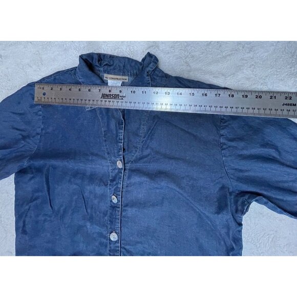 NU Construction Women Long Sleeve Button Down Chambray Shirt Top Large Casual - Picture 3 of 8